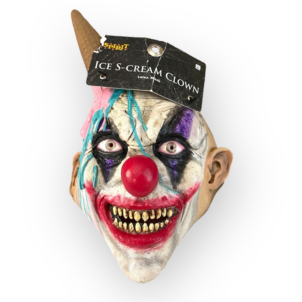 Ice S Cream Clown Mask Halloween Prop Circus Carnival Haunted House Costume Cone